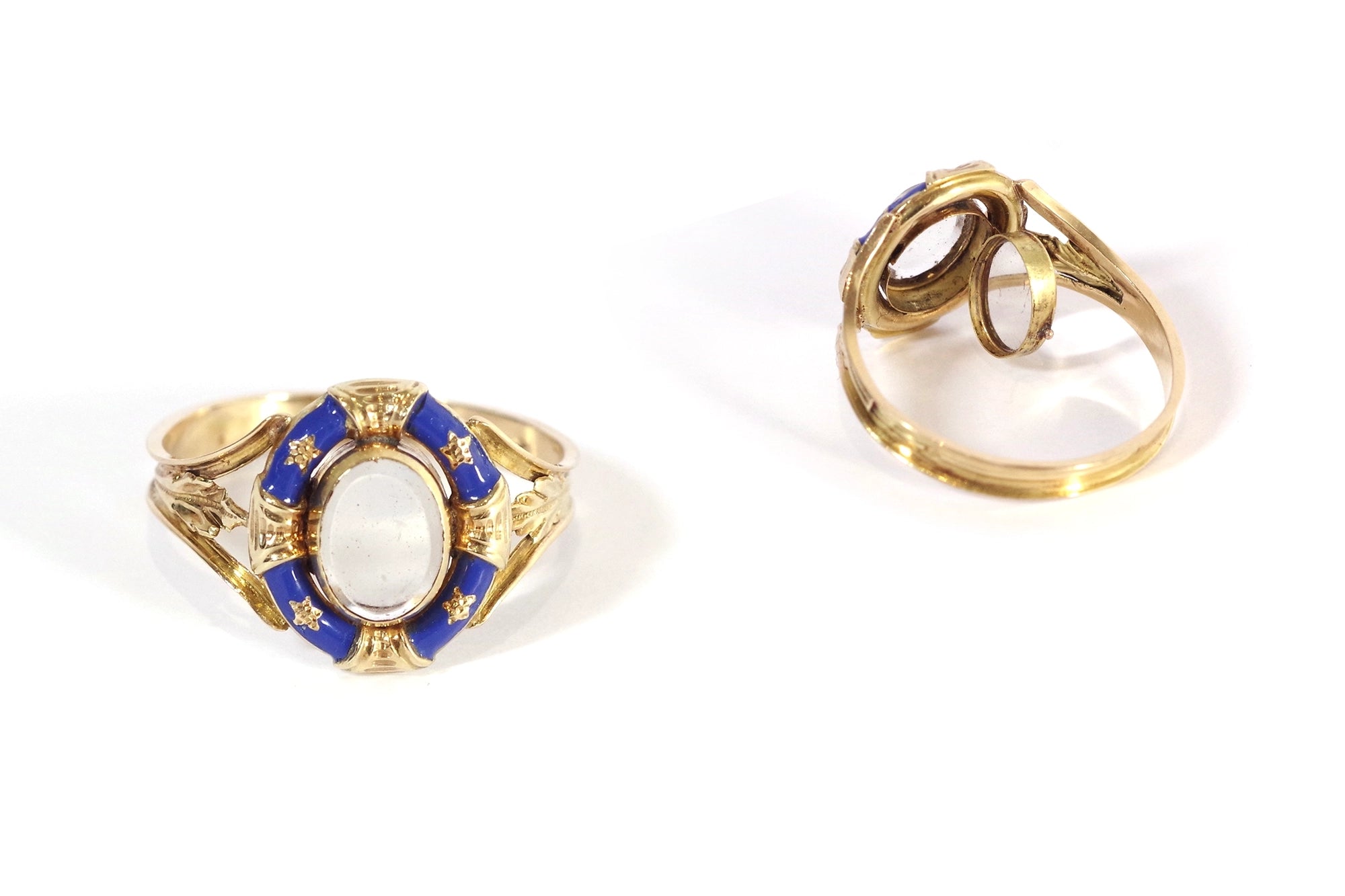 Blue enamel secret locket ring