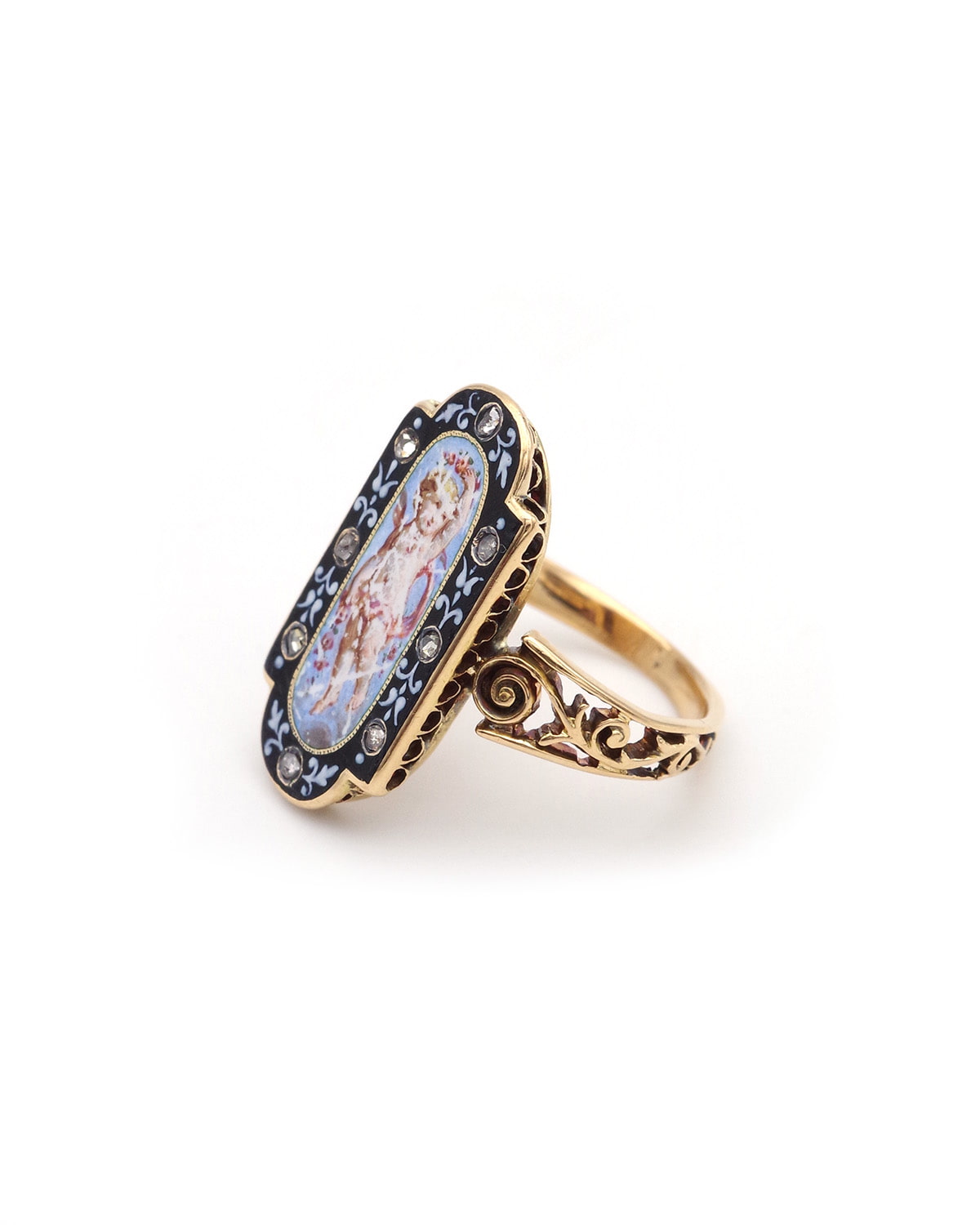 Victorian enamel diamond angel ring