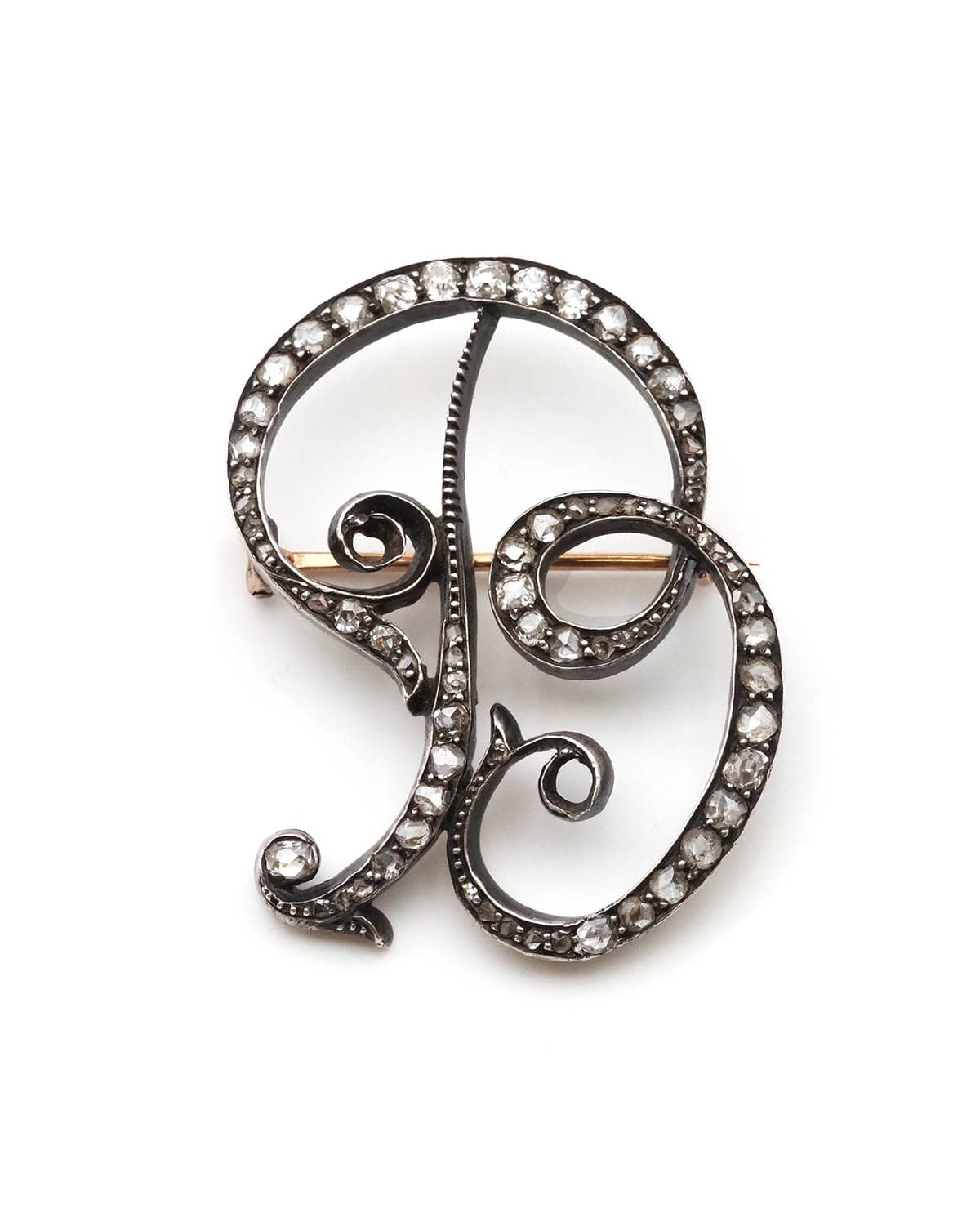 Antique B brooch with diamonds