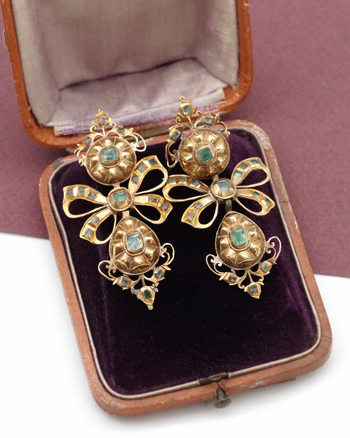 Georgian bow emerald earrings