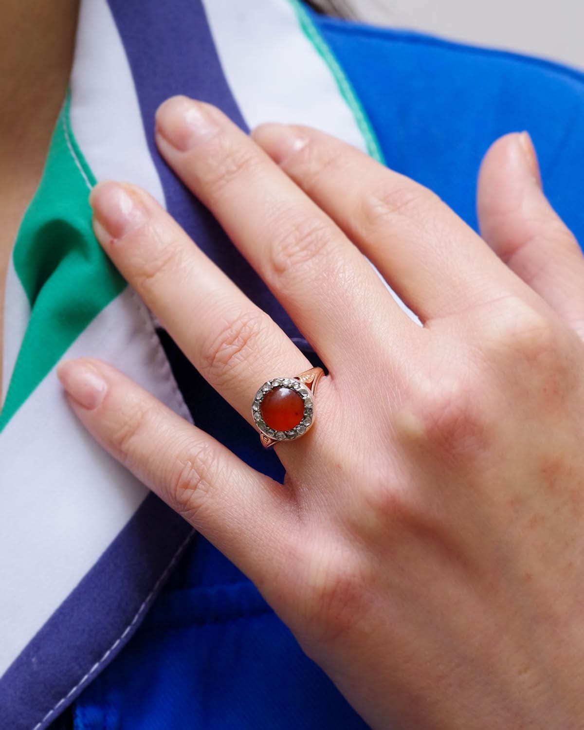 bague marguerite cornaline diamants