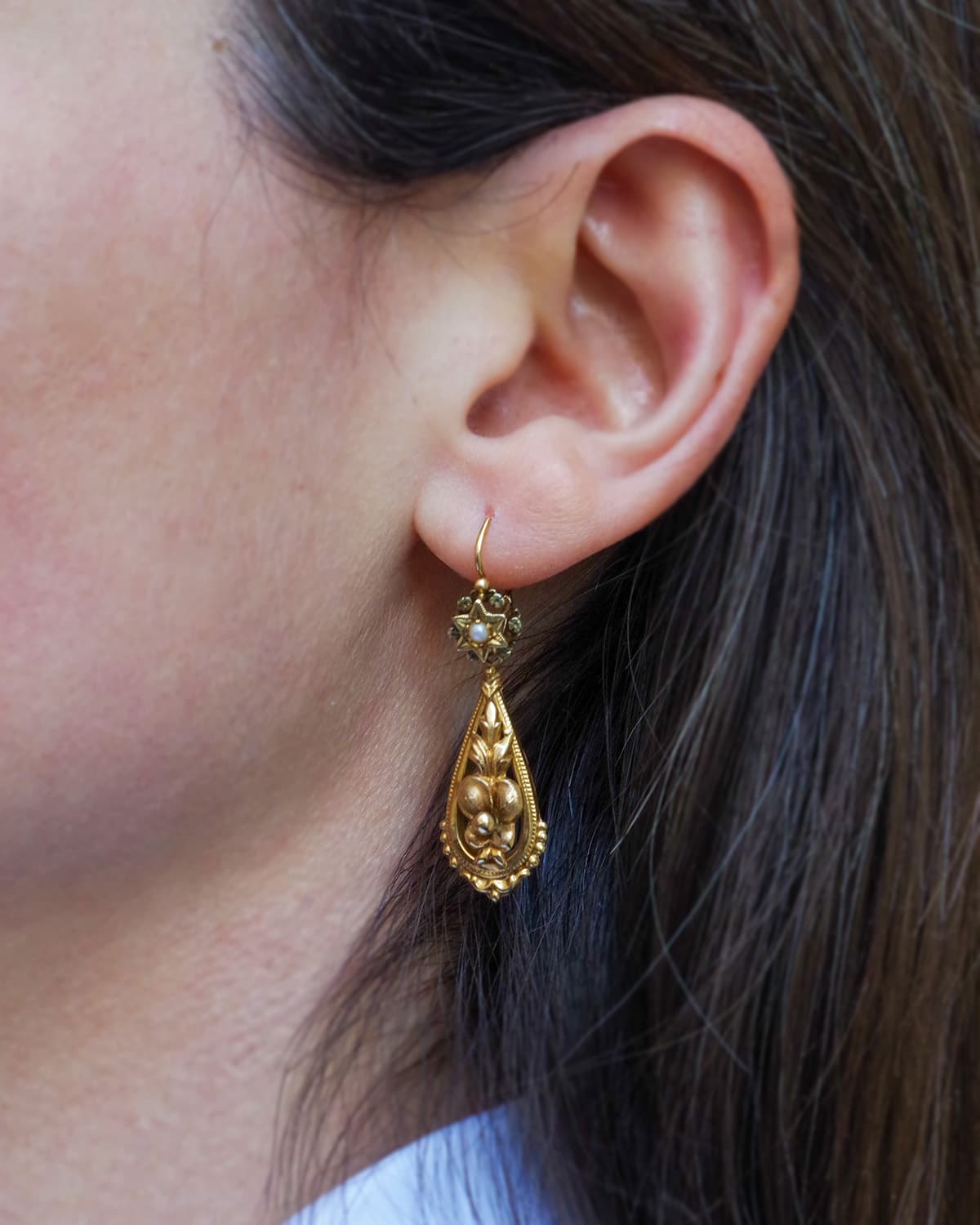 Antique long flower earrings