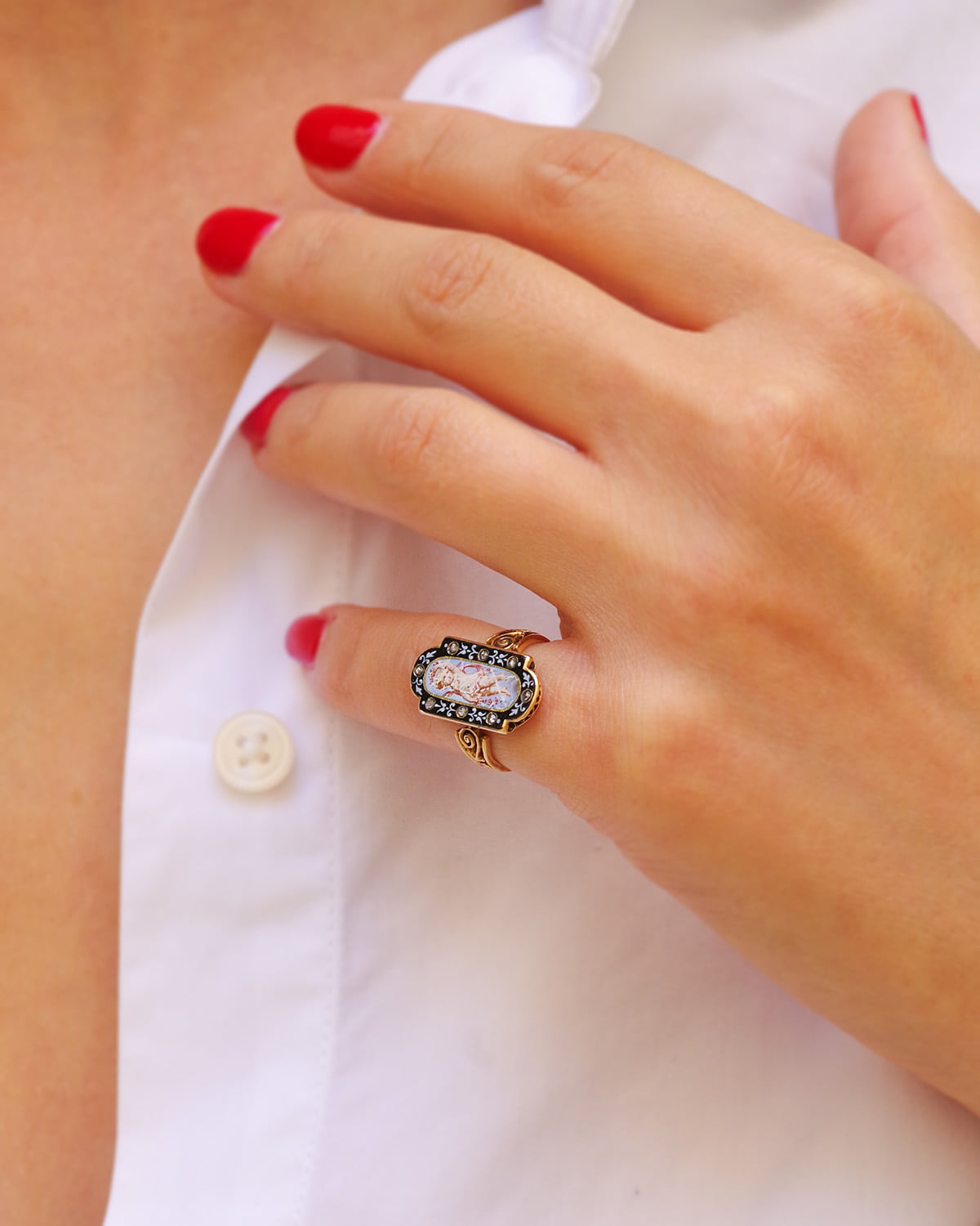 Bague 19e diamants émail