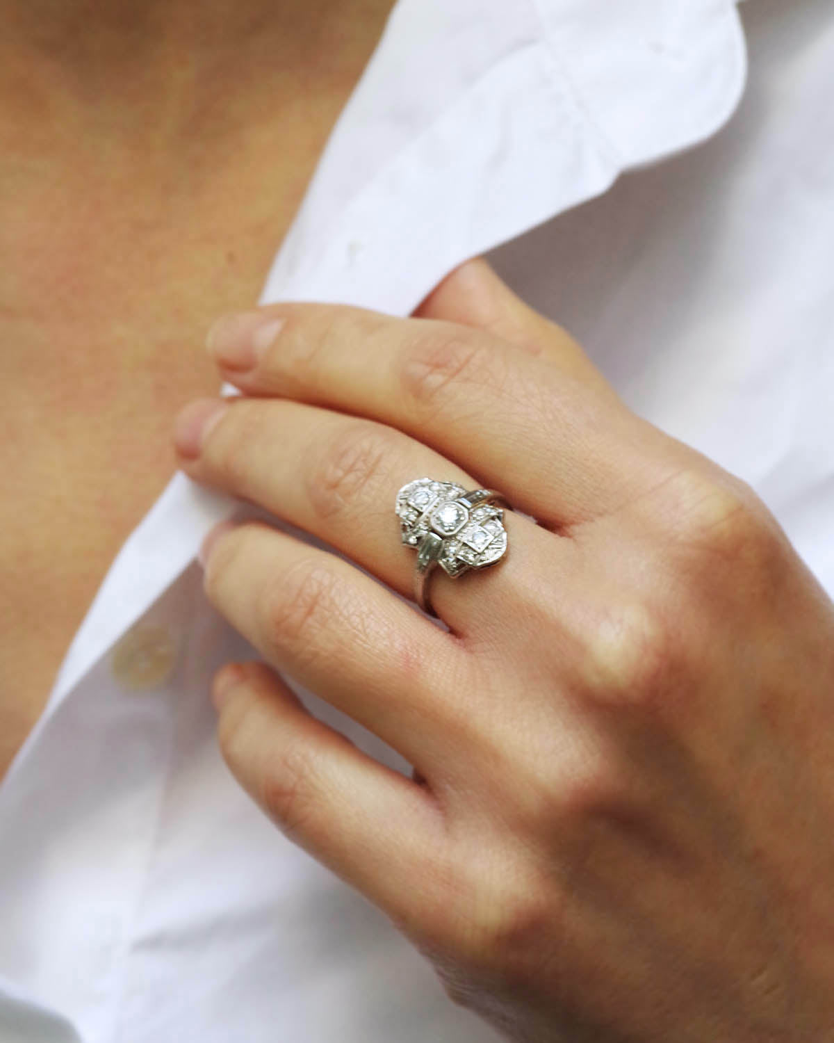 Navette diamond ring