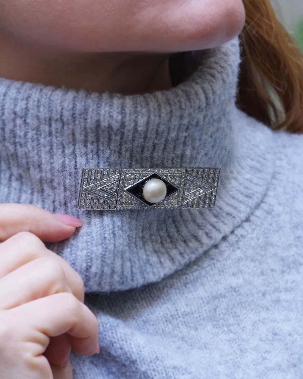 Art deco pearl diamond brooch
