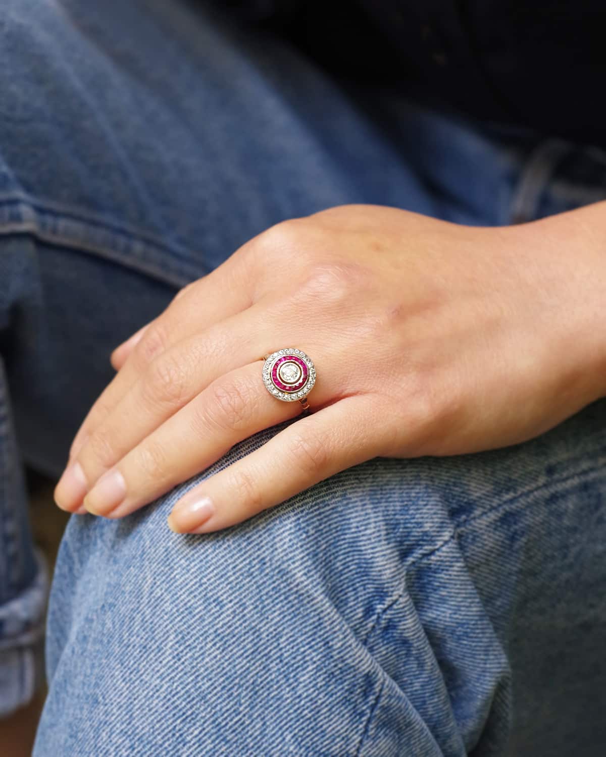 Bague cible art deco rubis