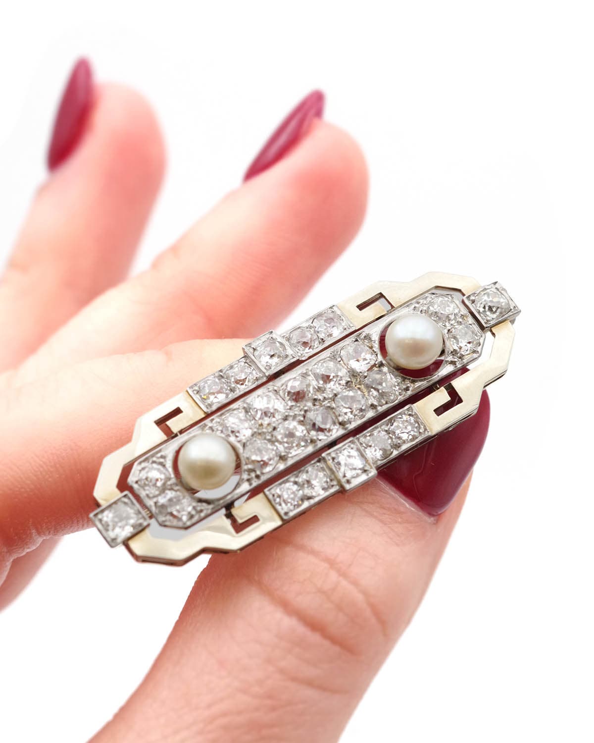 art deco diamond and pearl brooch