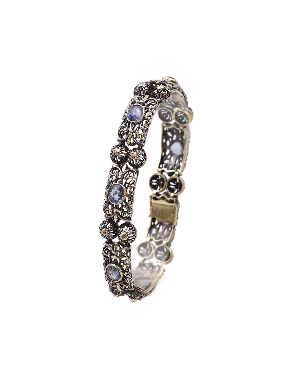 bracelet style buccellati en argent et saphirs de ceylan
