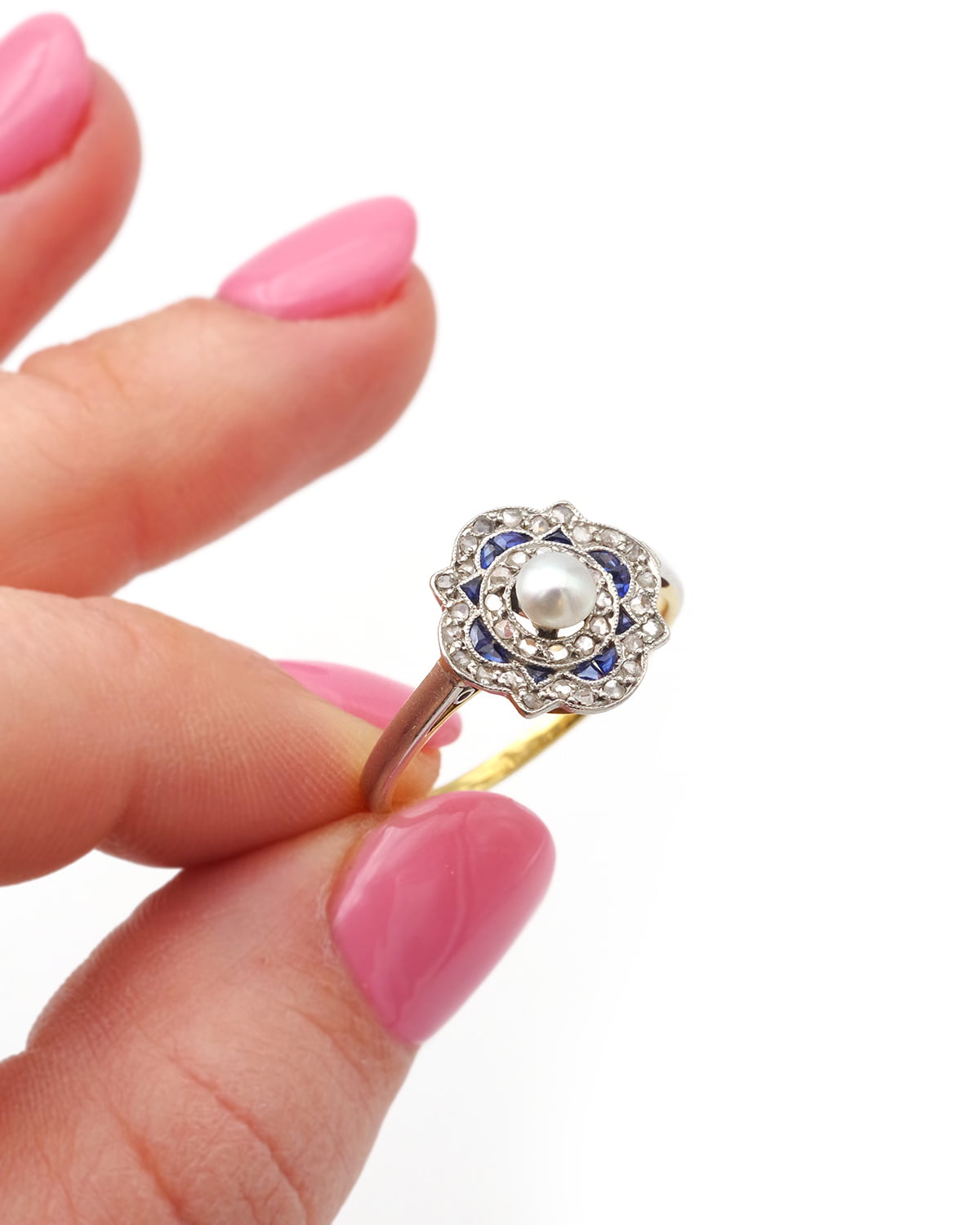Art deco pearl sapphire ring