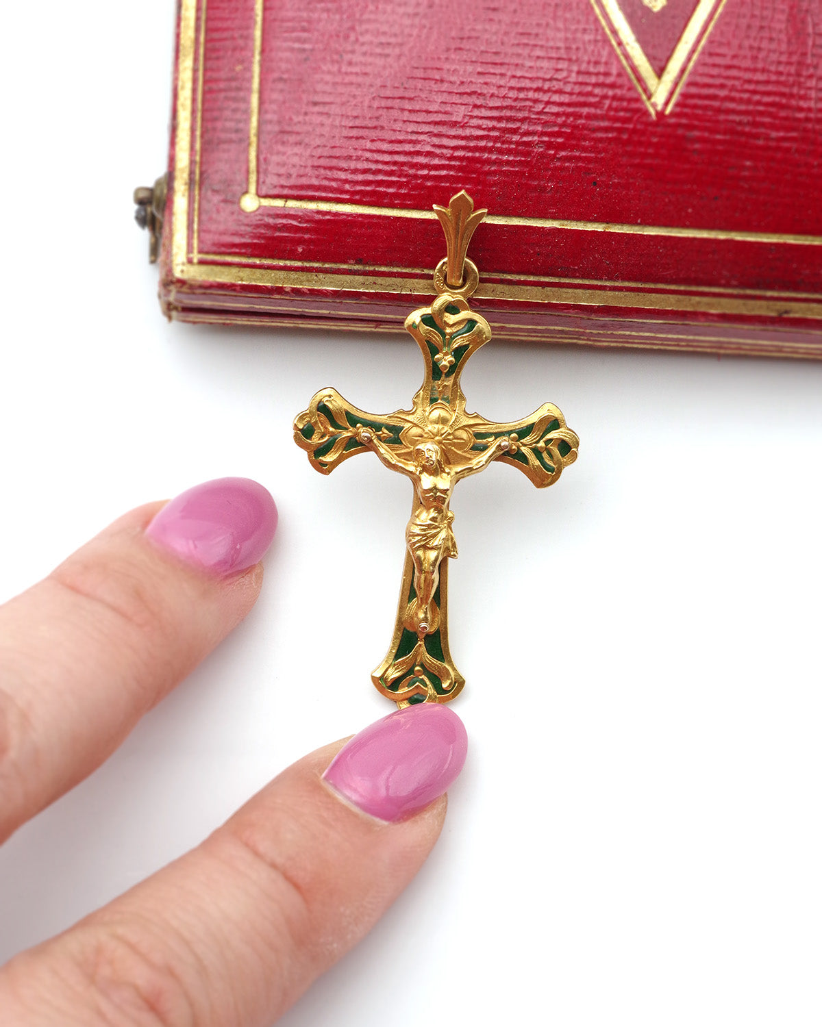 Gold enamel cross pendant