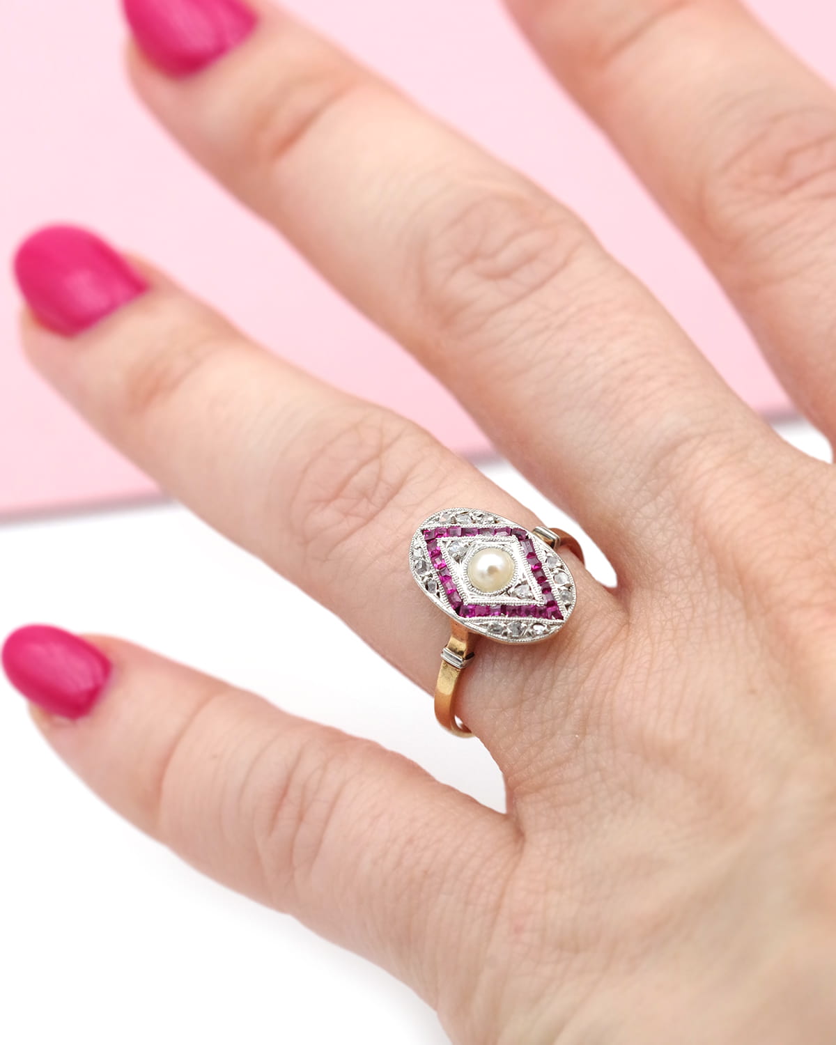 Bague art deco perle et rubis