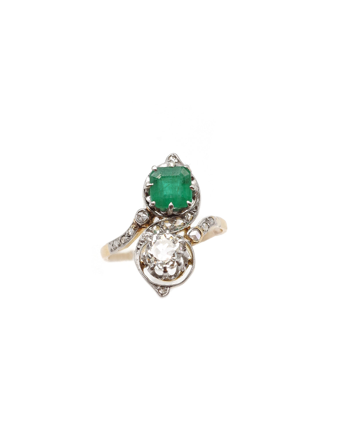 bague toi et moi emeraude et diamant