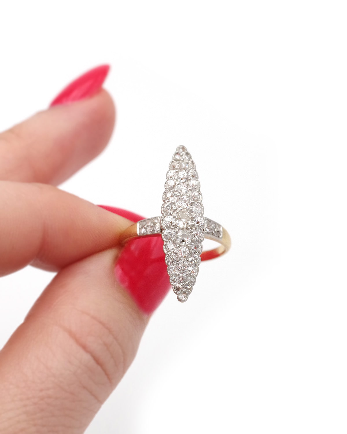 Bague Belle Epoque marquise diamants en or