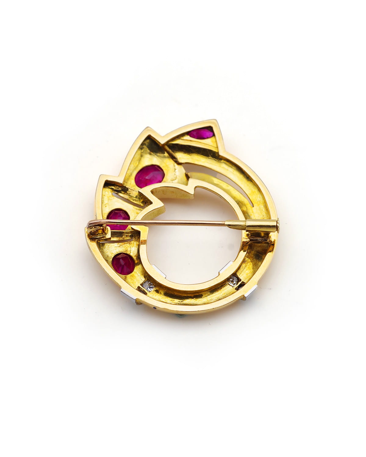 Broche retro rubis diamants en or