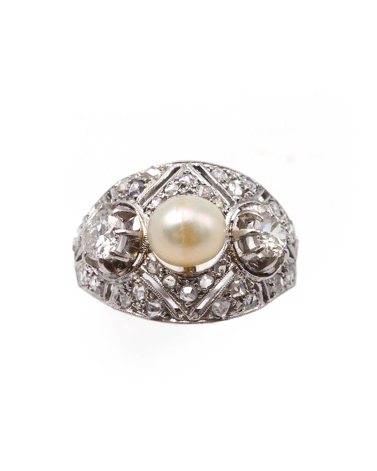 Bague boule perle et diamant