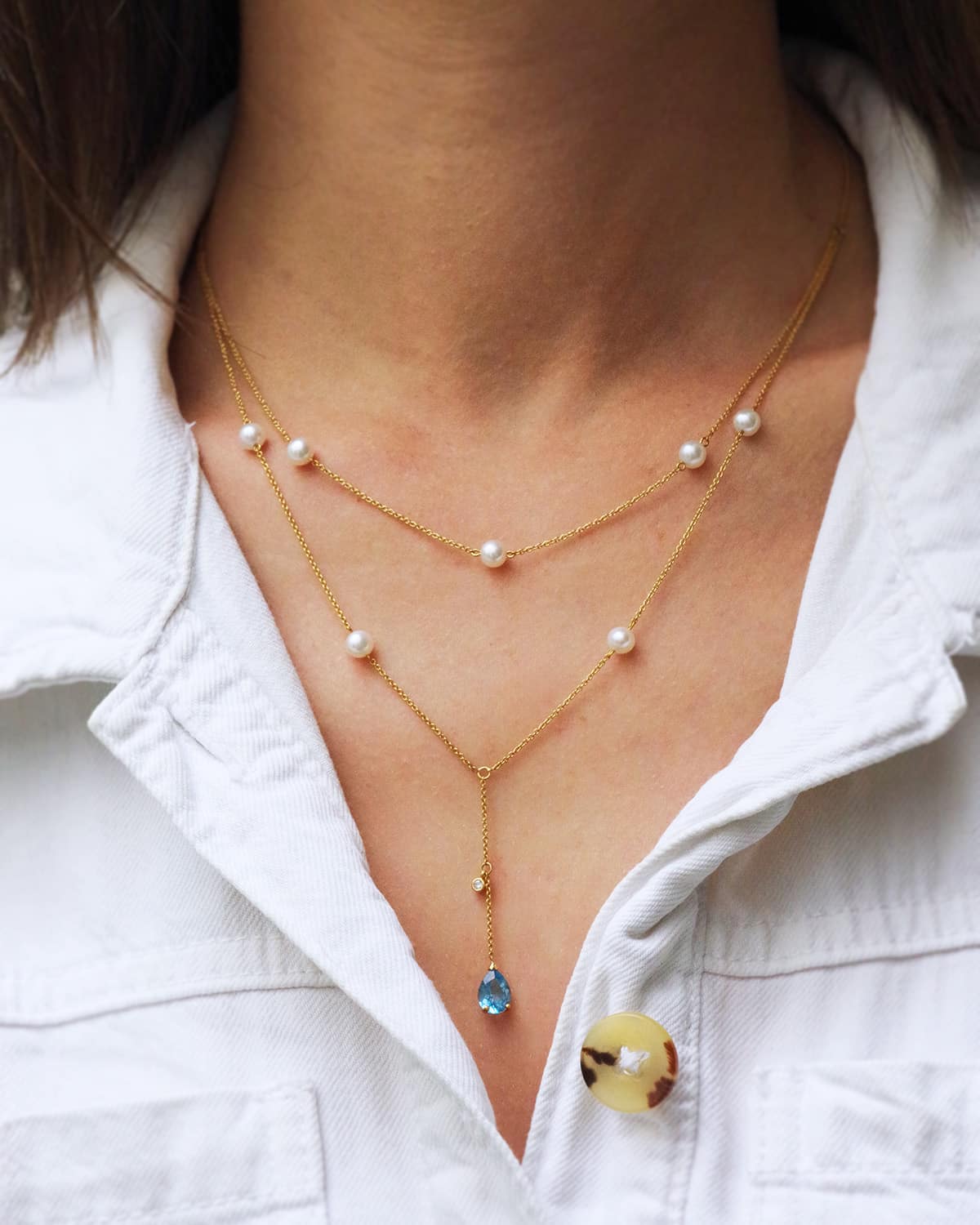 Collier perles de culture topaze bleue