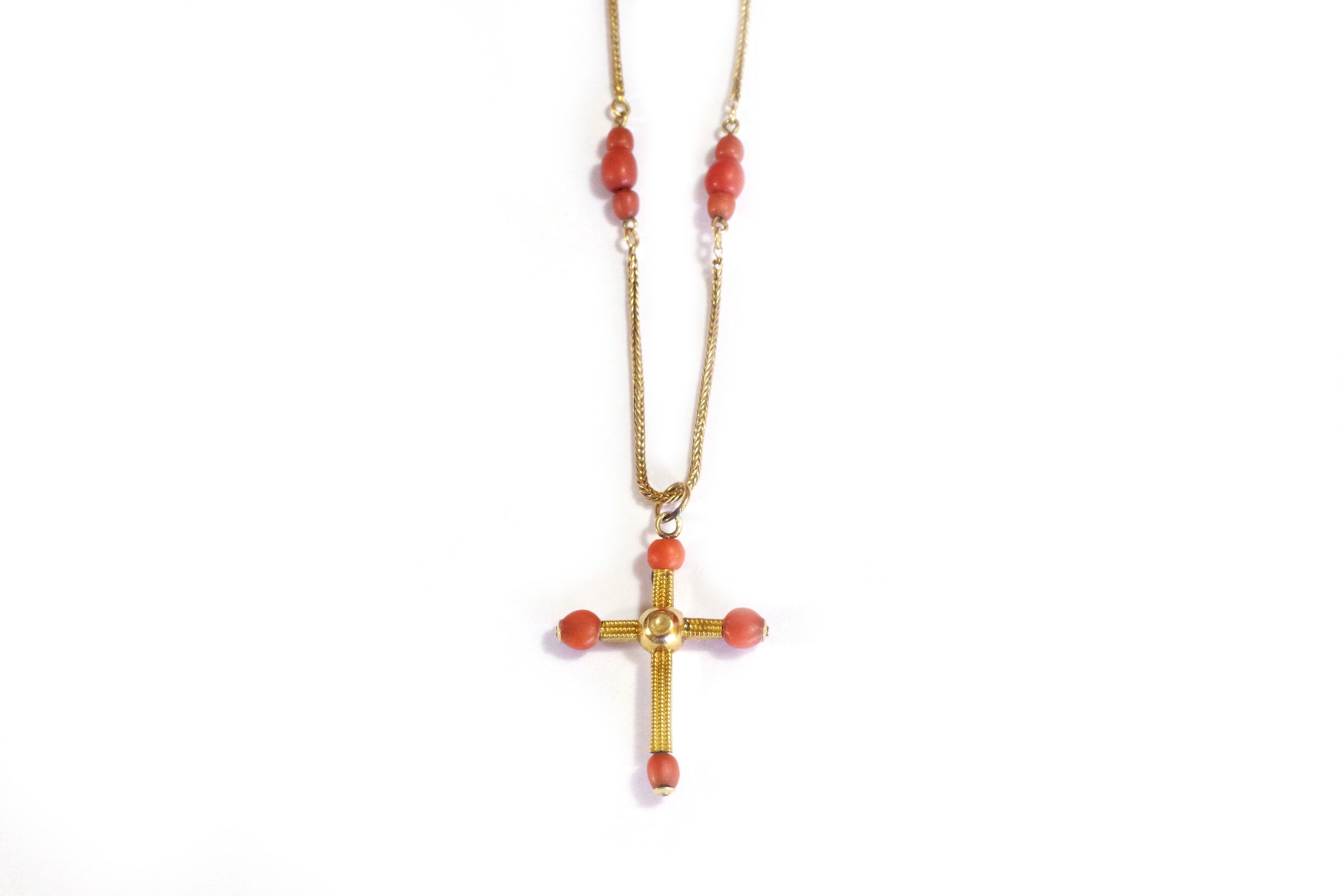 Antique coral cross gold necklace