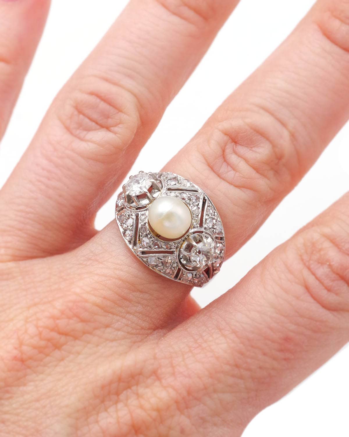bague perle fine diamant