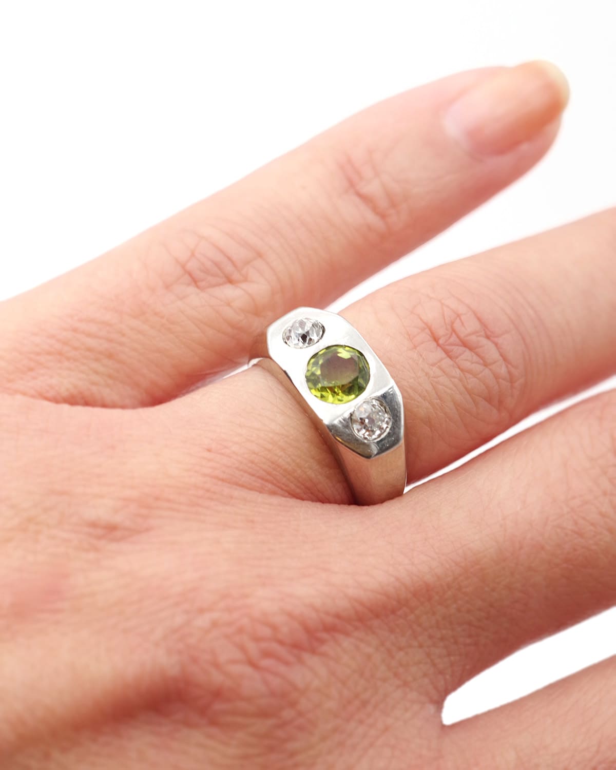 Diamond and tourmaline signet ring