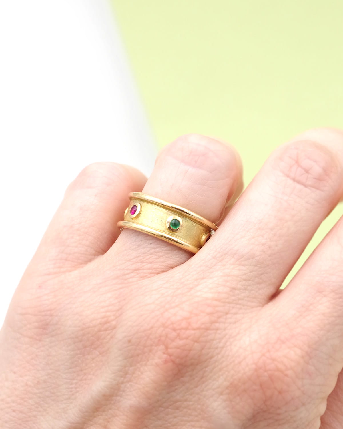 Mid century Ruby emerald band ring