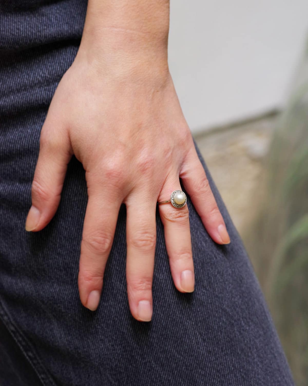 Pearl and diamond target ring