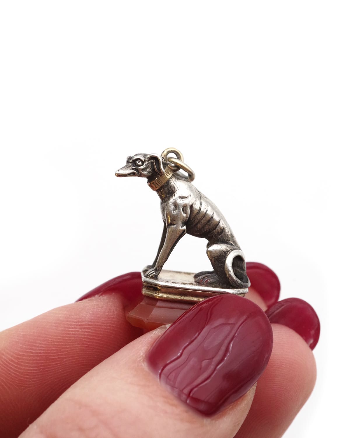 silver carnelian dog pendant