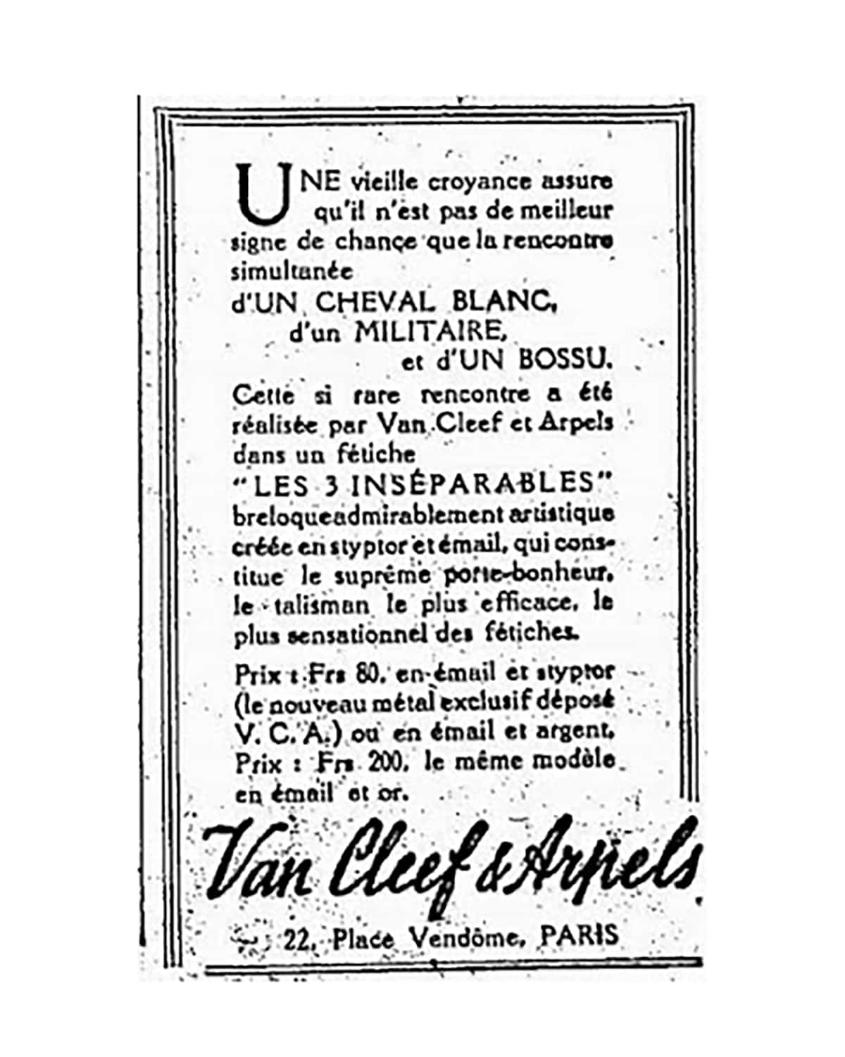 Advert for the lycky charm 3 Inseparables by VC&A