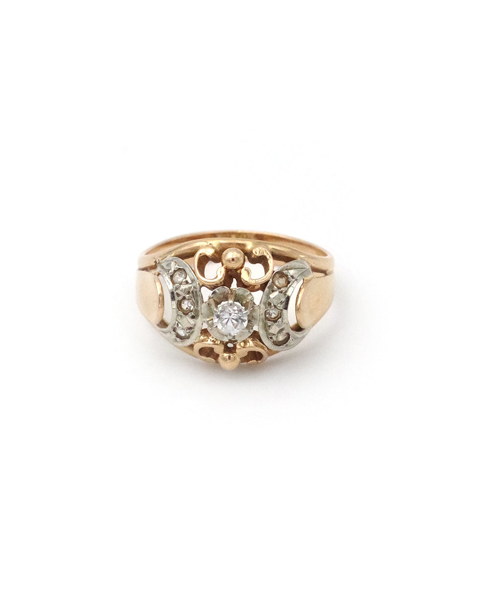 Retro mid century ring in gold and platinum