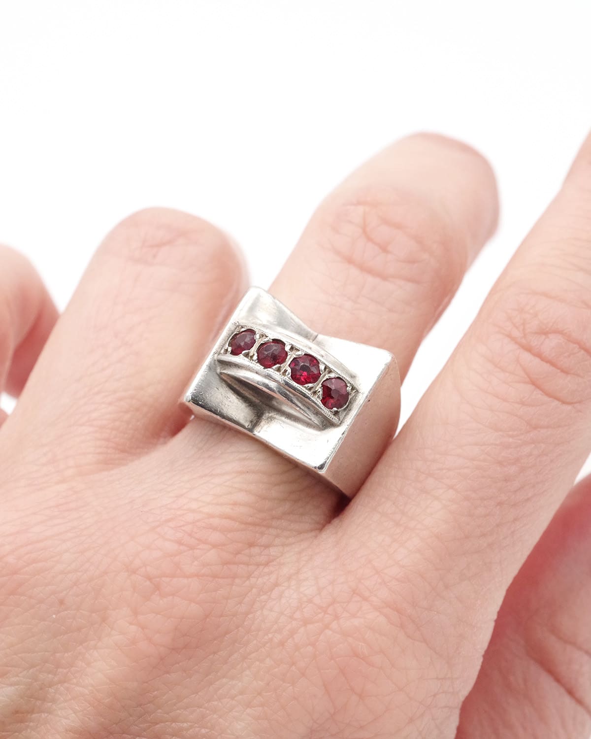Garnet silver tank ring