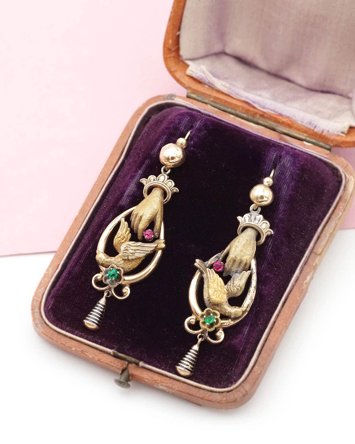 Victorian dove and hands earrings