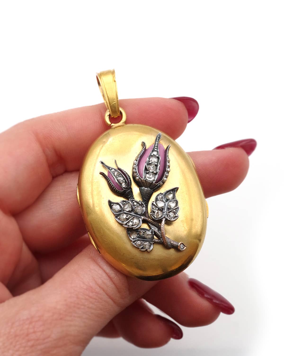 Pendentif médaillon bouton de rose en or