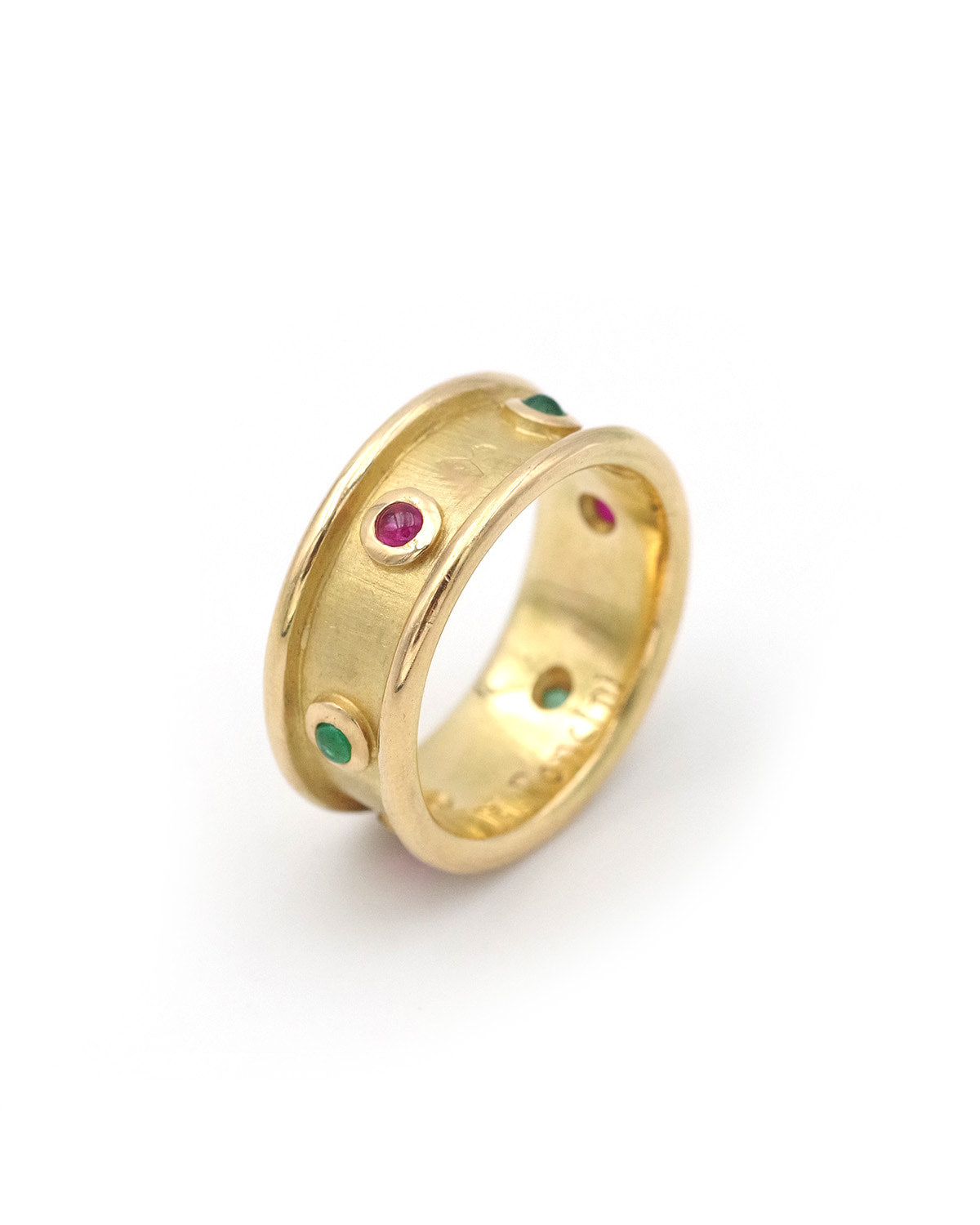 Ruby emerald Archeology revival band ring