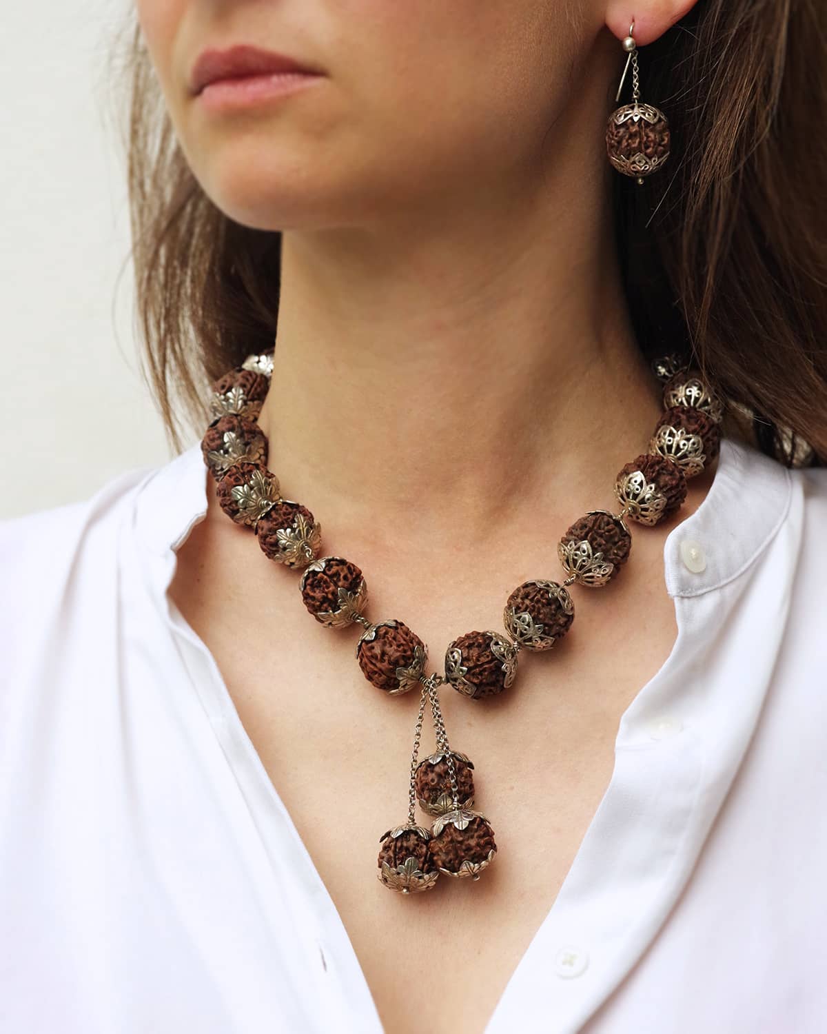 Silver indian necklace mala