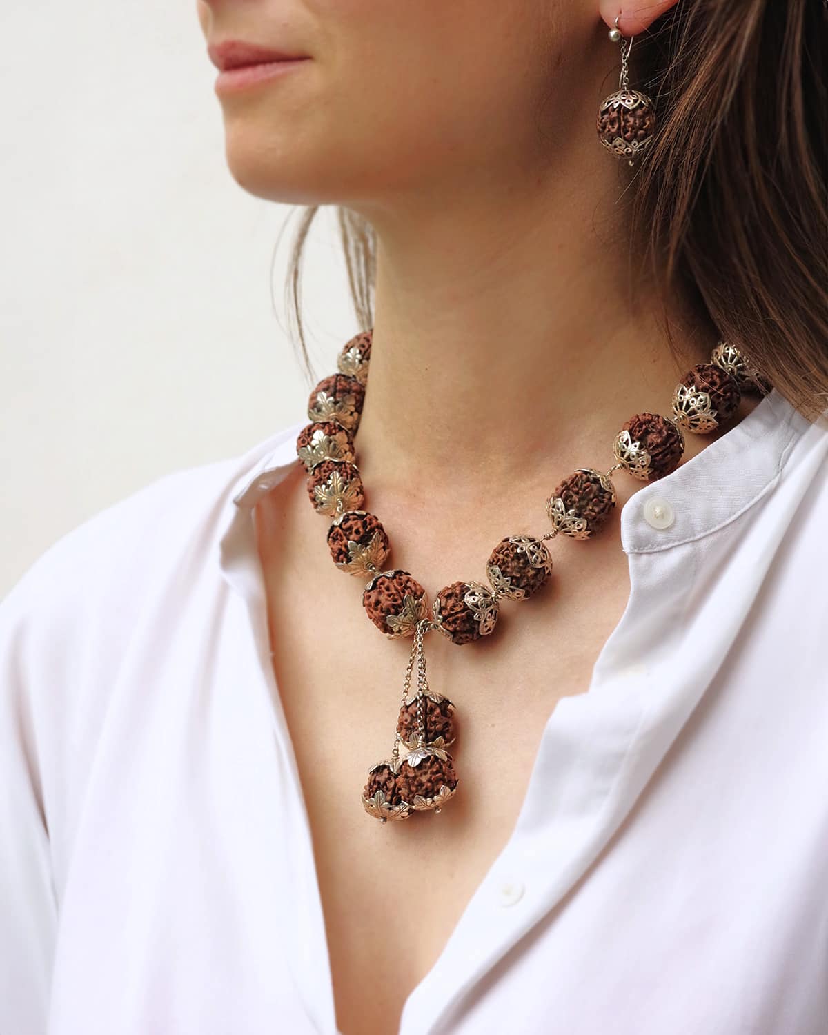 Silver indian Rudraksha necklace