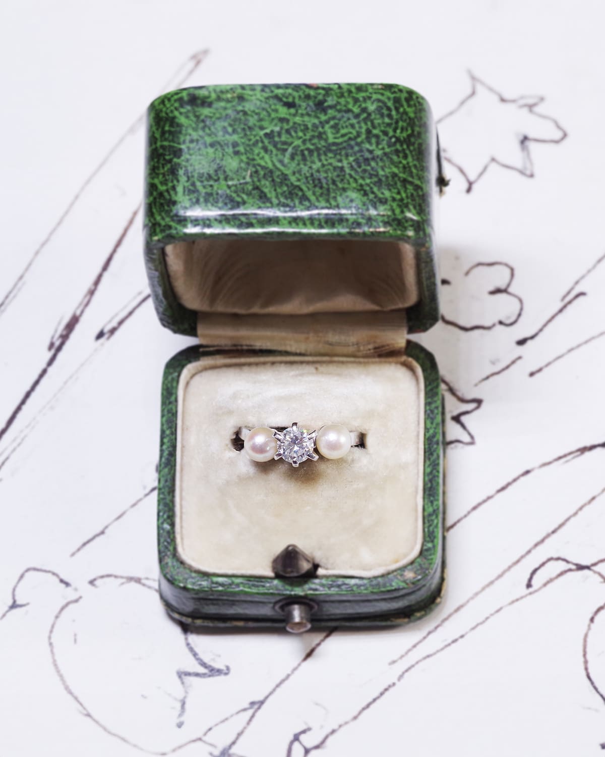 Diamond pearl trilogy ring