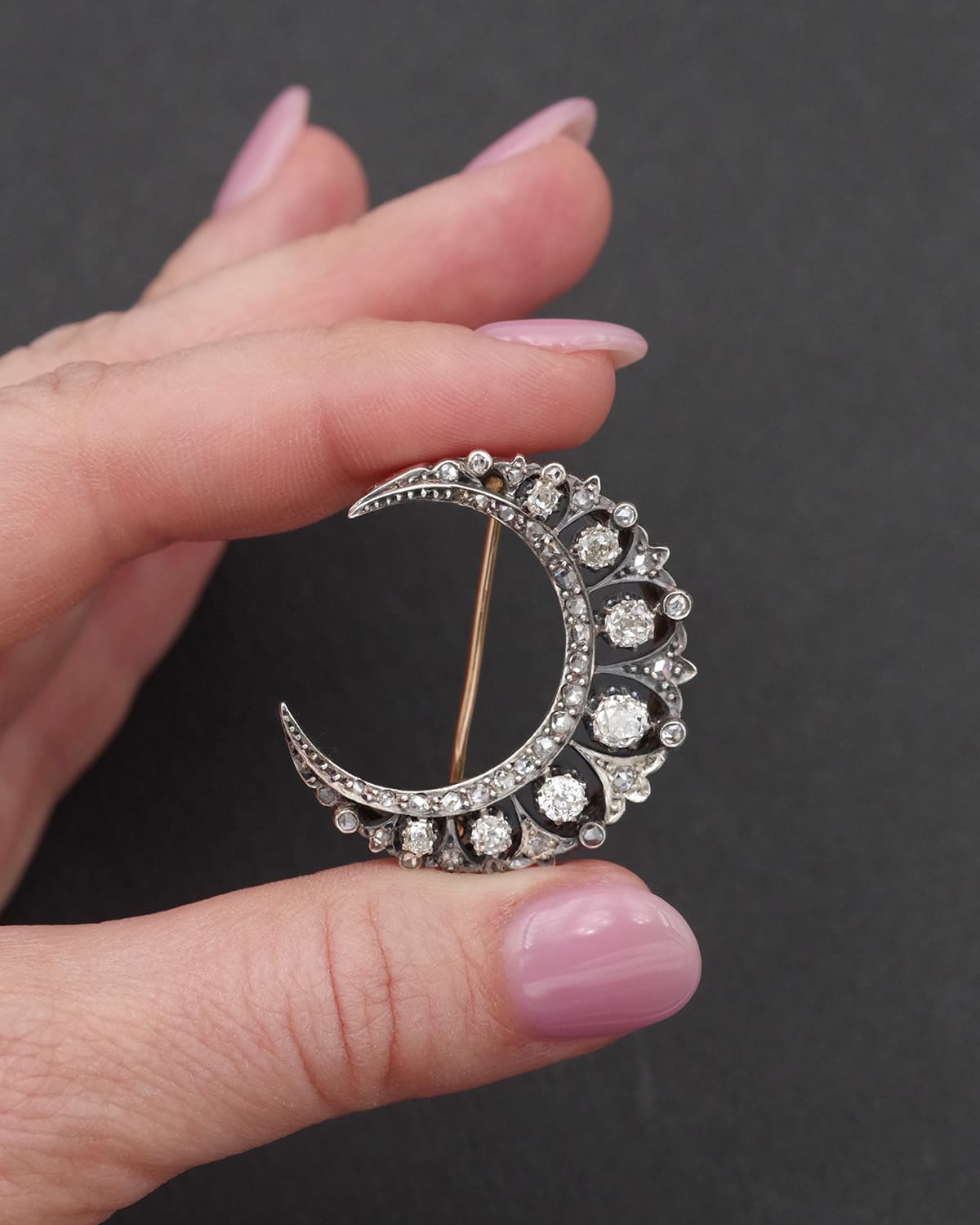 Victorian diamond moon brooch