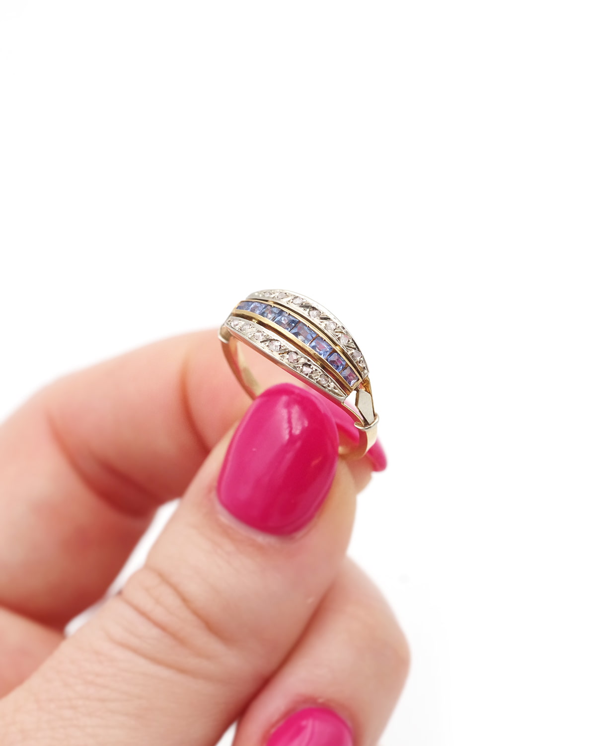 Bague jarretière Art Deco saphirs