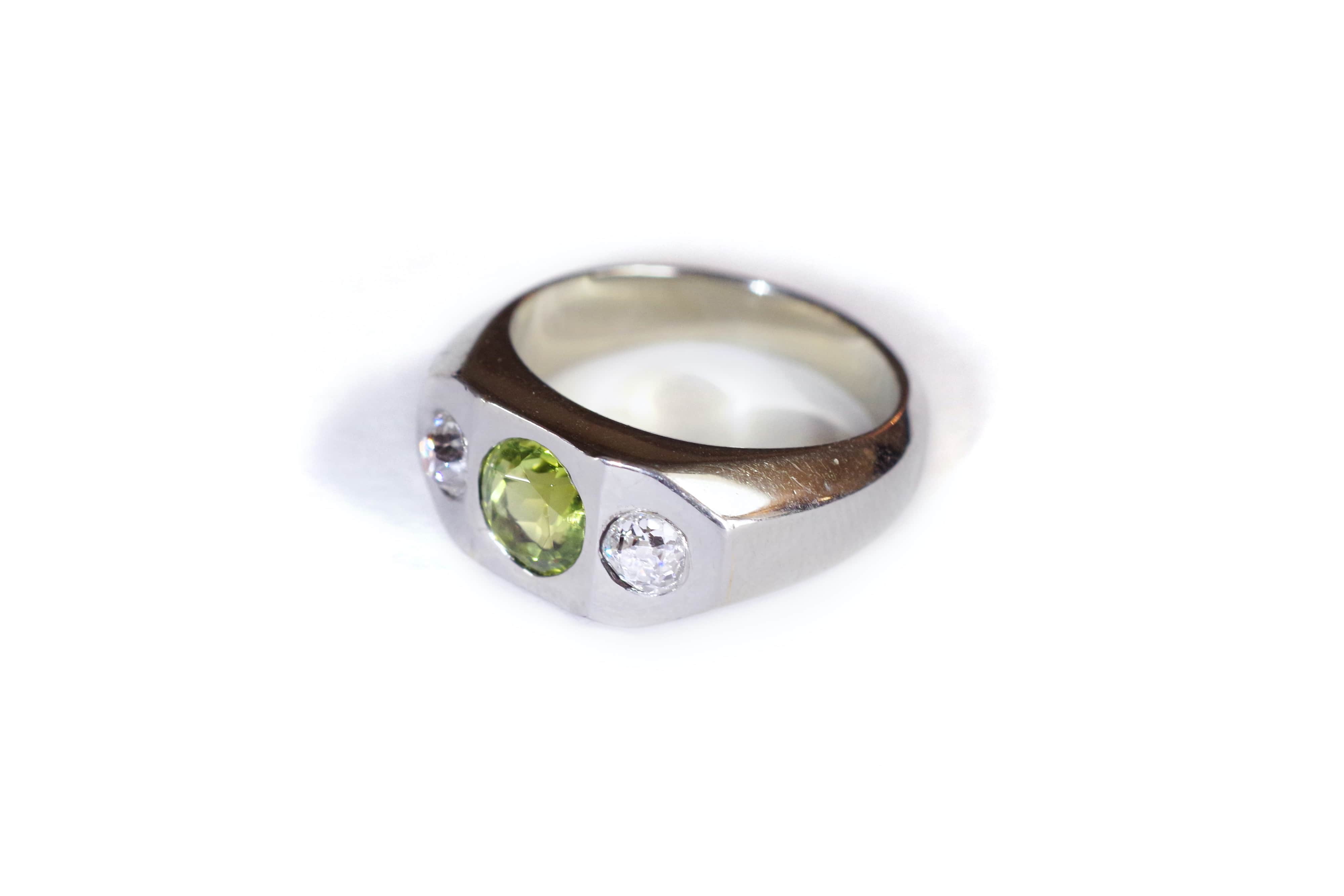 Diamond and tourmaline signet ring