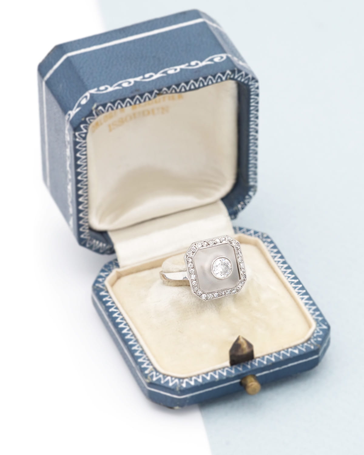 Bague diamant cristal de roche en platine