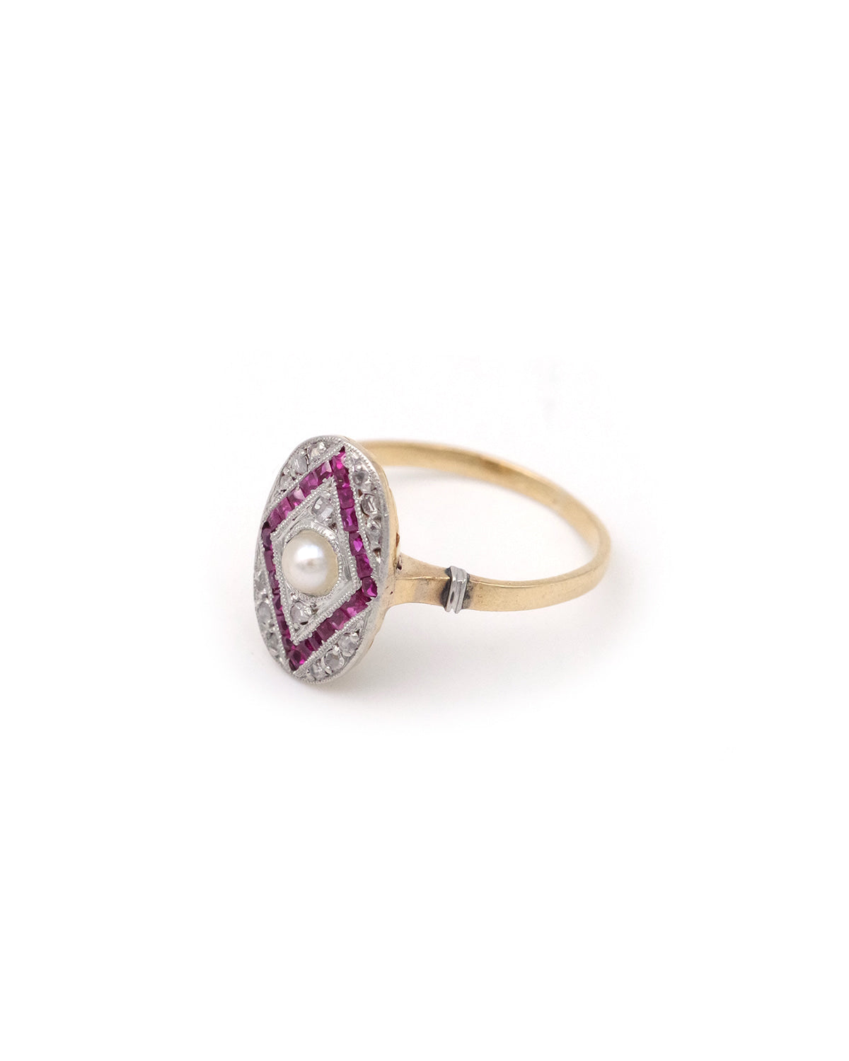 Art deco pearl ruby diamond ring