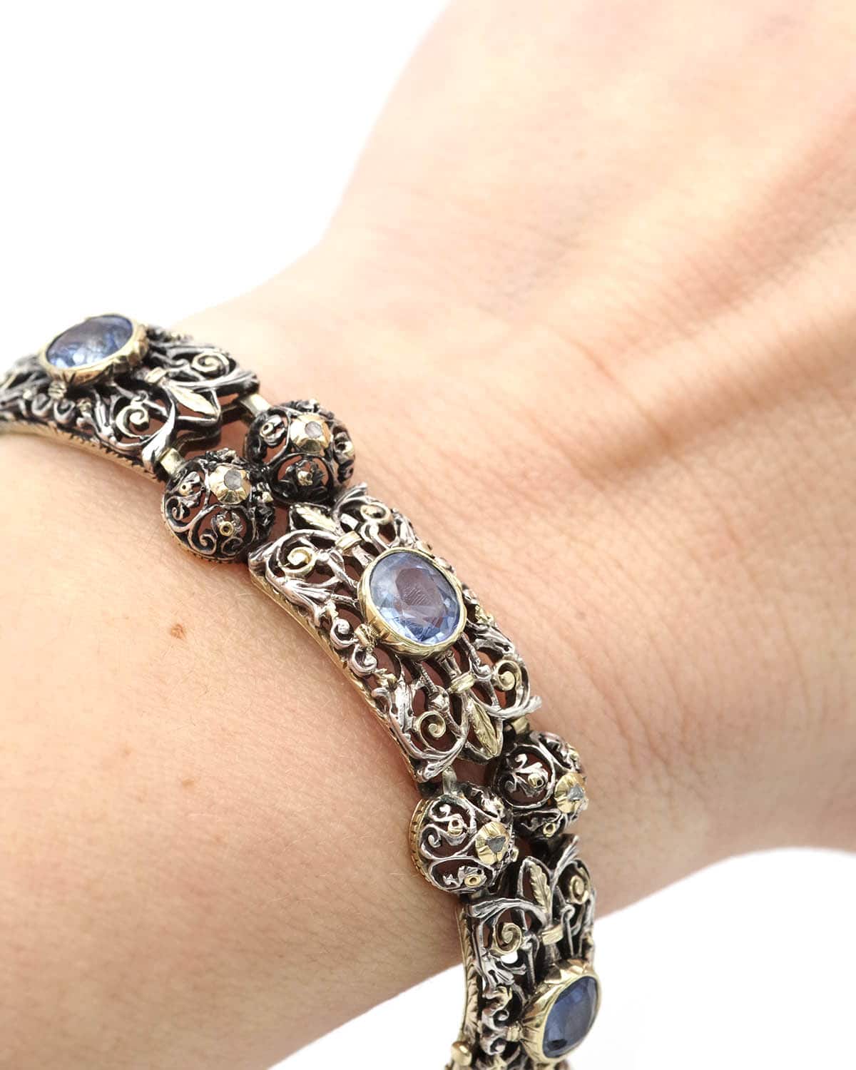 Art deco sapphire bracelet in silver and gold