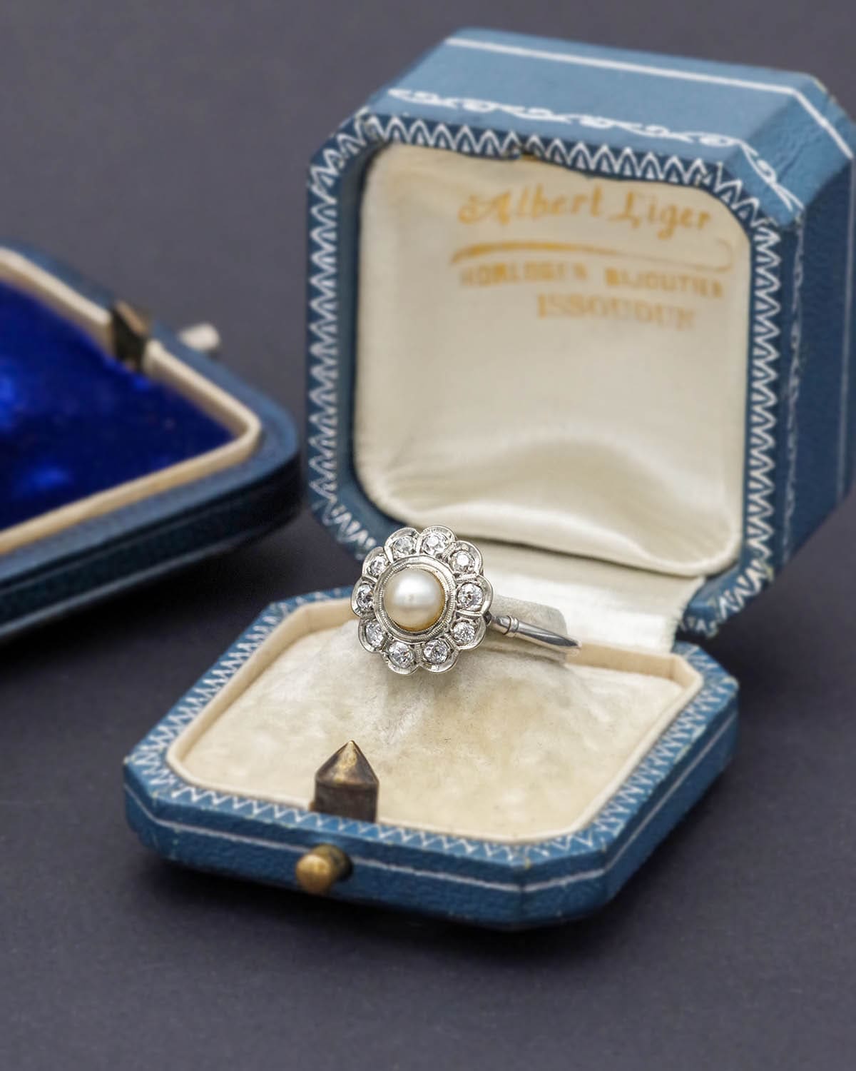 bague Art Deco perle fine platine