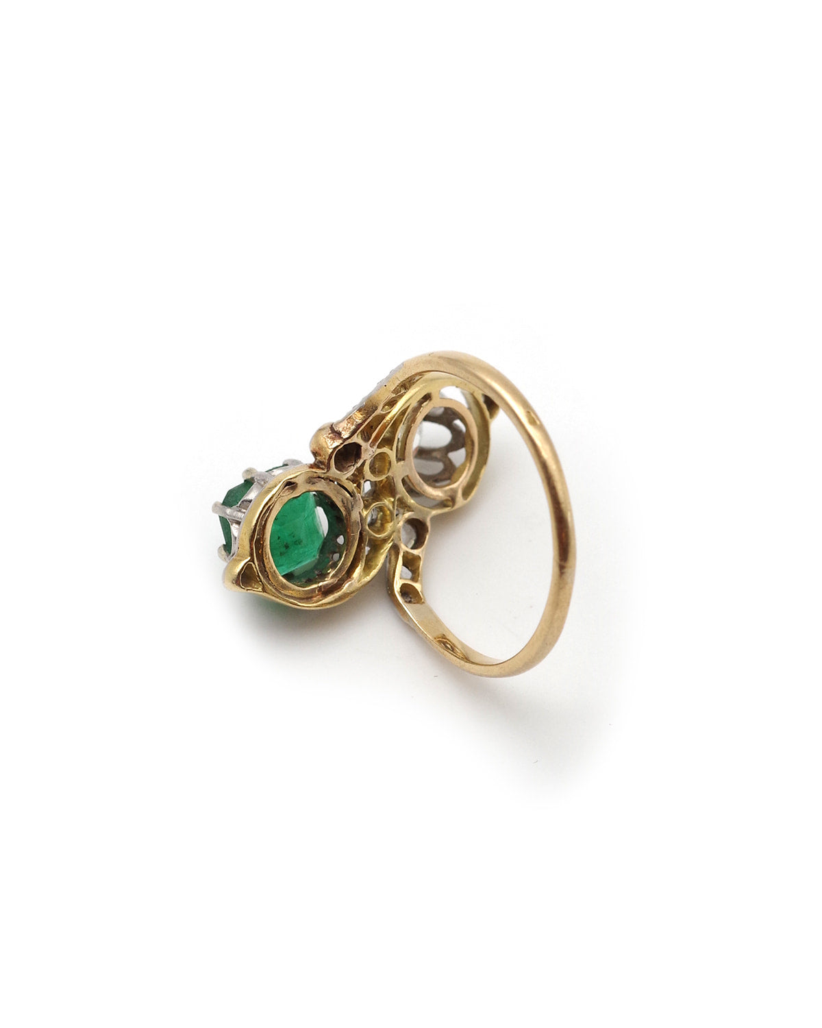 Bague belle epoque en or diamant et émeraude