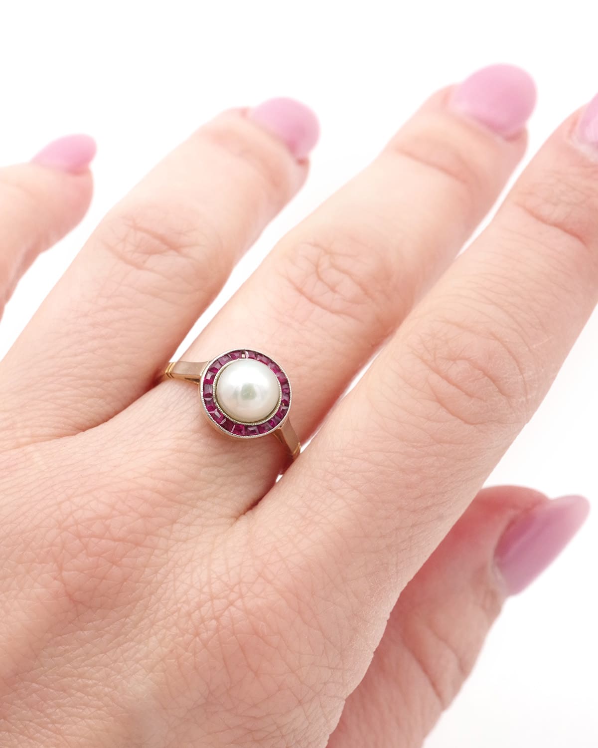 Bague Halo perles de culture Art Deco