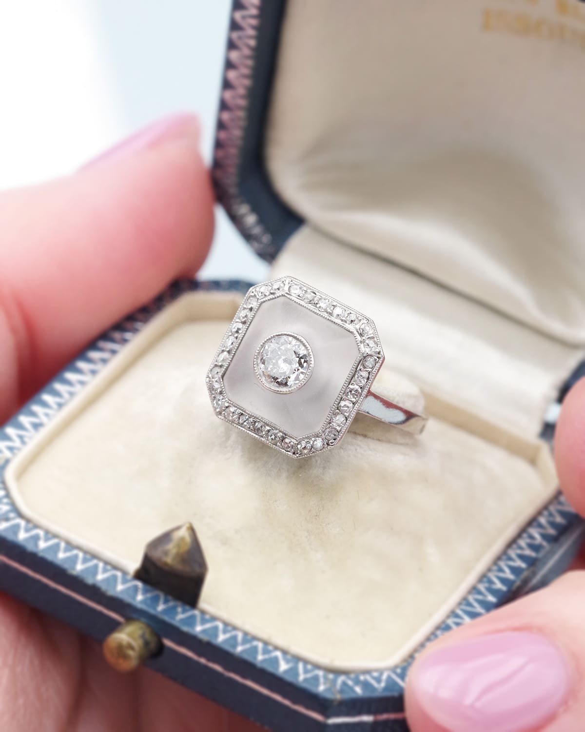 Bague cristal de roche en platine