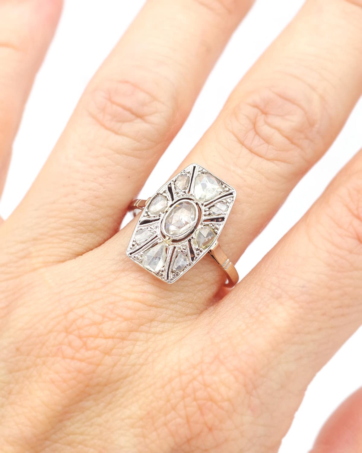 Bague diamants hexagonale art deco
