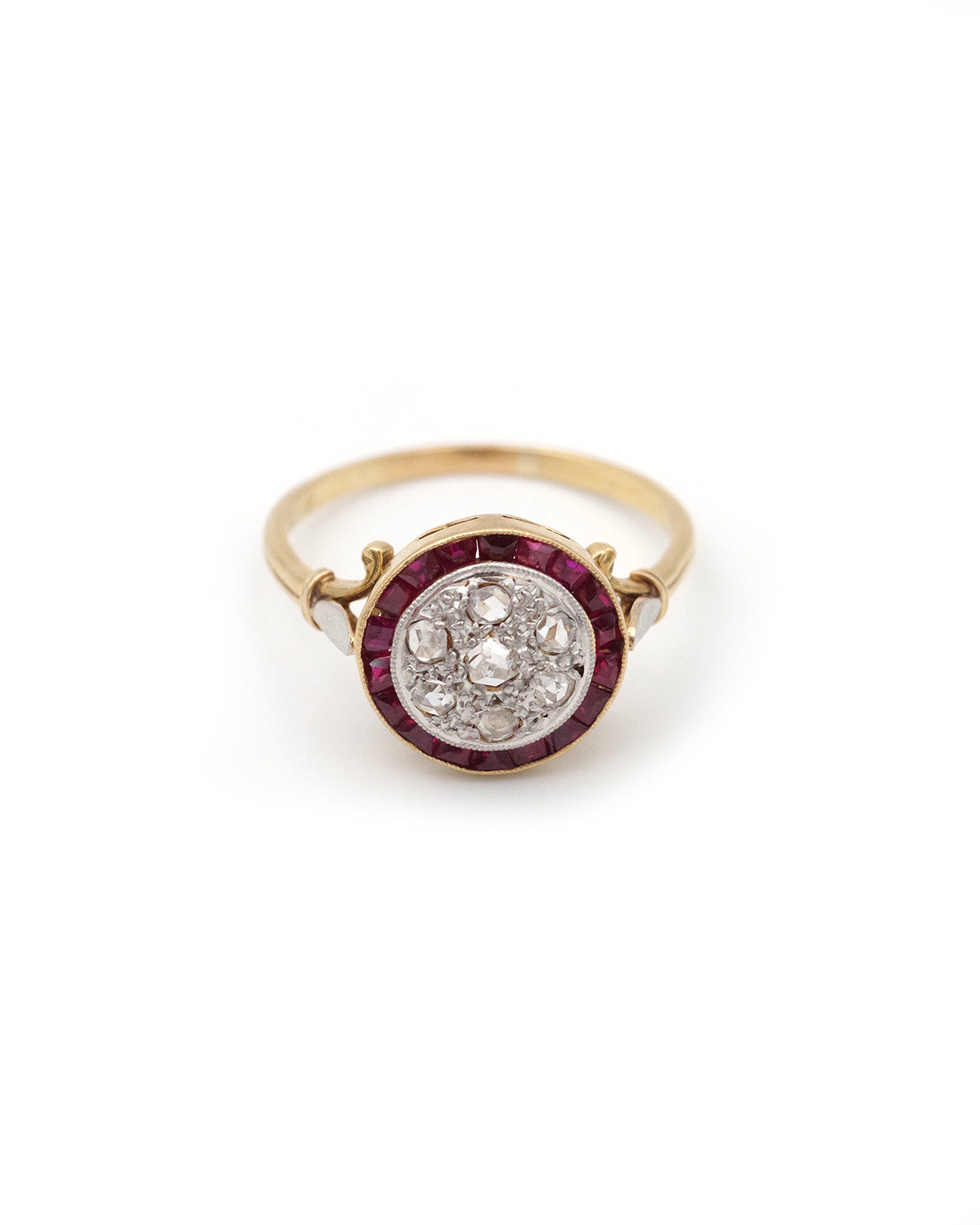 Art deco ruby diamond target ring