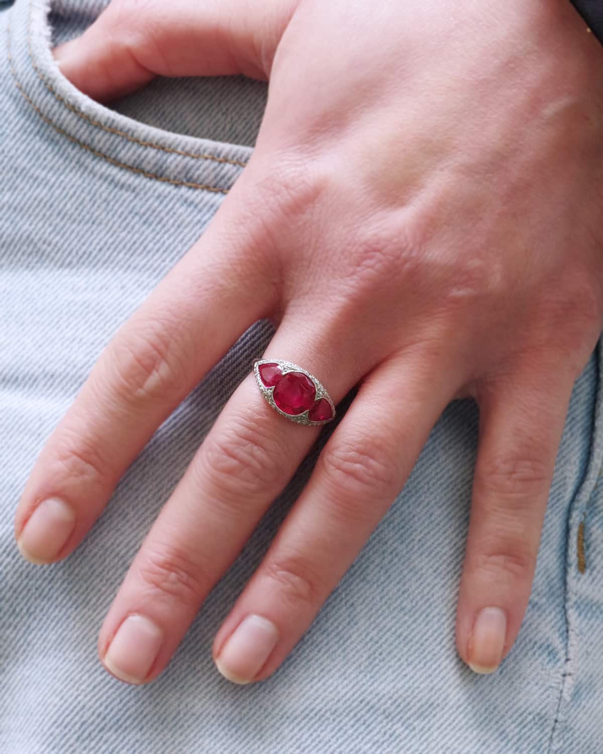 Art deco synthetic ruby ring