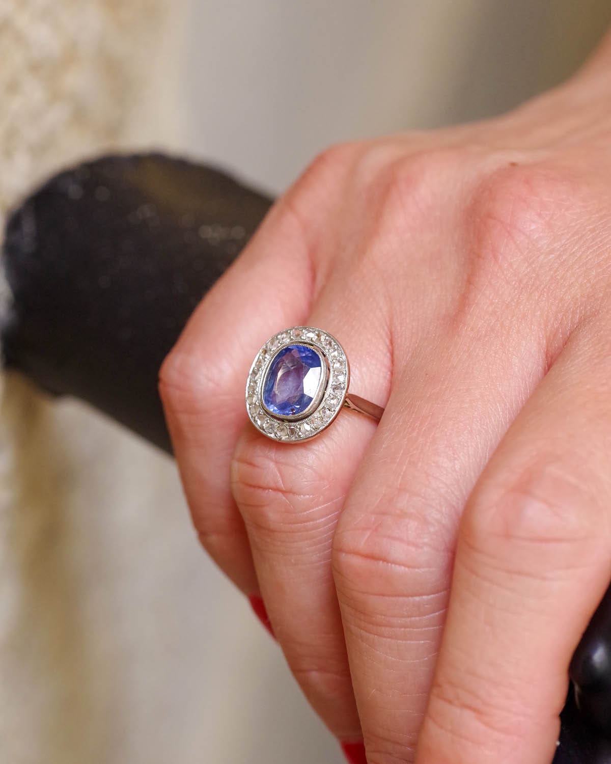 Sapphire diamond cluster ring