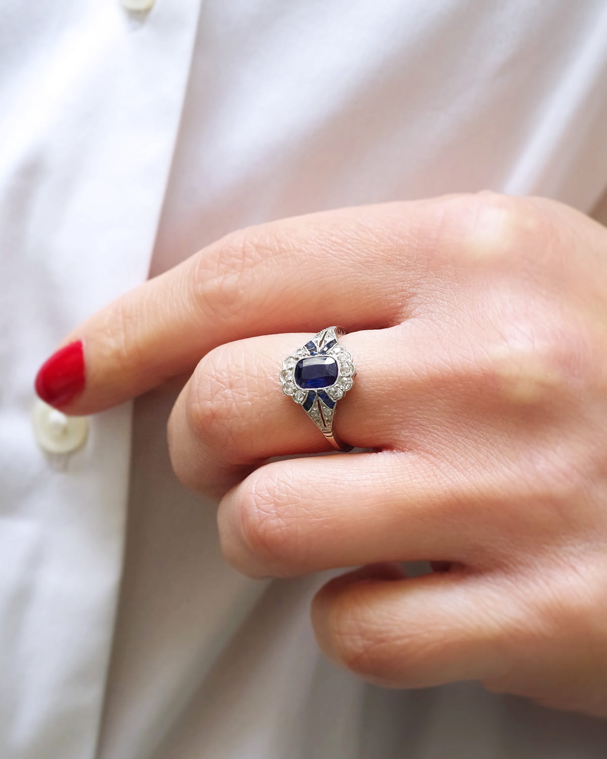edwardian platinum sapphire ring